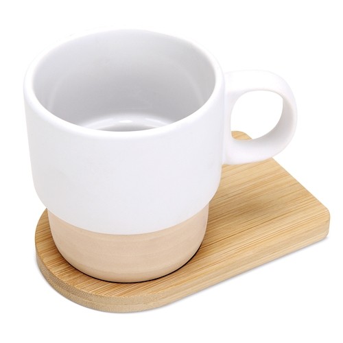 TAZA SUBLIMACIÓN APILABLE Y BASE DE BAMBÚ 