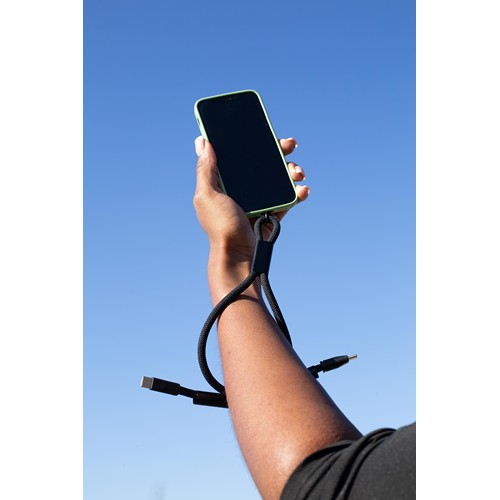Wrist Lanyard 2-in-1 GRS RPET Load & Sync USB Cable - 5