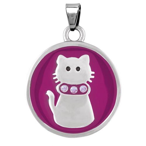 PENDENTIF ACIER CHAT VIOLET - 24.5 mm