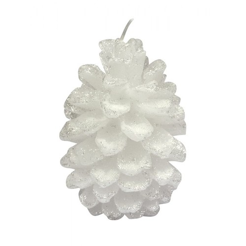 BOUGIE POMME DE PIN BLANCHE AVEC GLITTER