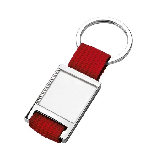 PORTE-CLÉS TISSU ROUGE CREUX 25X25 MM
