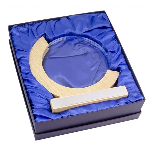 TROPHÉE VERRE DIAM.150 MM SUPPORT EN BOI thumbnail 4