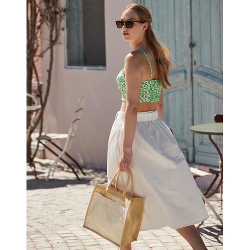 Cotton Pocket Natural Starched Jute Midi Tote thumbnail 4