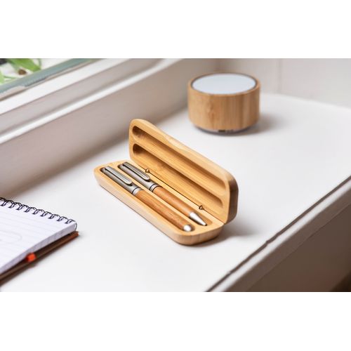Parure de stylo bille et roller en bambou Addie - 4