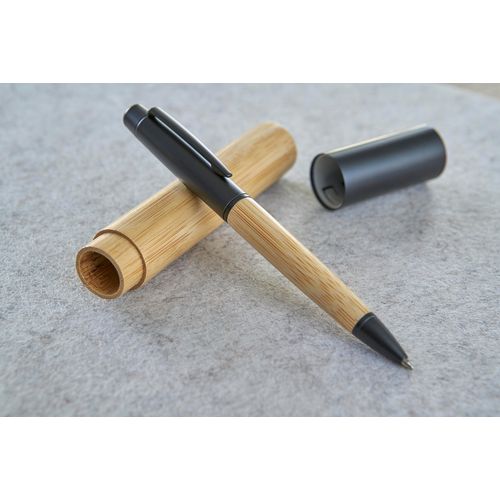 Stylo bille twist en acier inoxydable et bambou Anke - 10