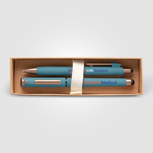 Coffret cadeau stylo York, plastique recyclé, finition bronze, boîte décorée - marquée - 1