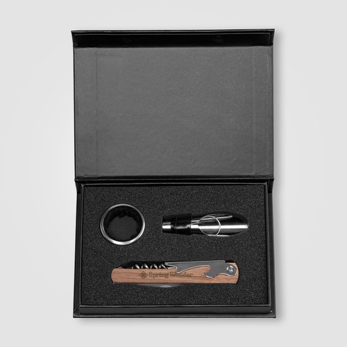 Set cadeau Essex d’accessoires pour vin en acier inoxydable et bois FSC – 3 pièces - 6