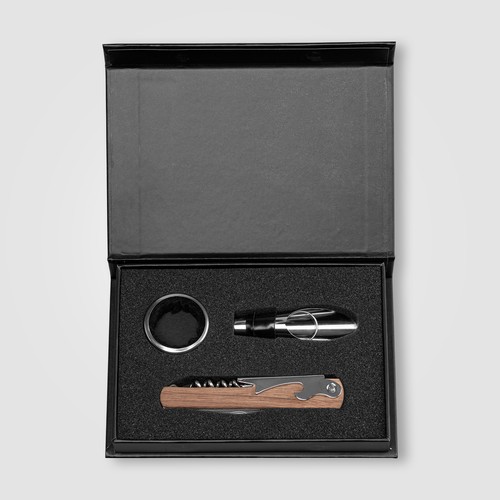 Set cadeau Essex d’accessoires pour vin en acier inoxydable et bois FSC – 3 pièces - 1