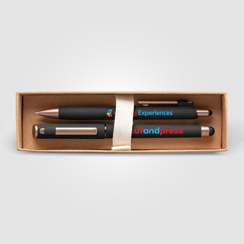 Coffret cadeau stylo York, plastique recyclé, finition bronze - 1