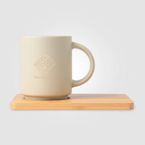 Café Duo - 325 ml Ensemble tasse en céramique et planche en bambou