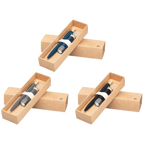 Coffret cadeau Reborn, stylo et lampe torche, aluminium recyclé avec accents en bambou - impression