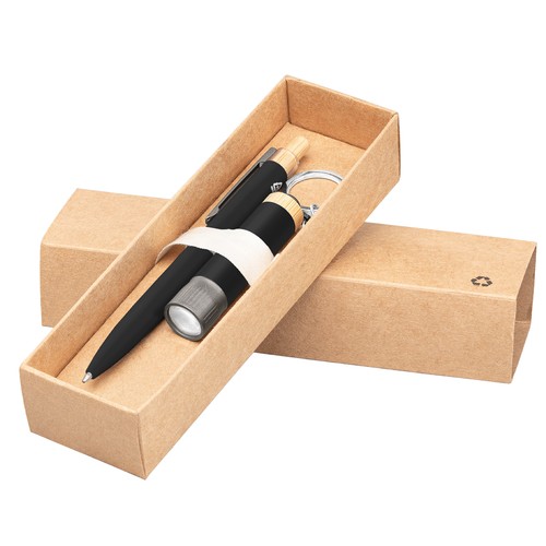 Coffret cadeau Reborn, stylo et lampe torche, aluminium recyclé avec accents en bambou - impression
