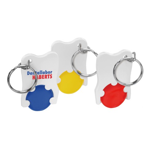 Porte-clés jeton1€ "dent" personnalisé