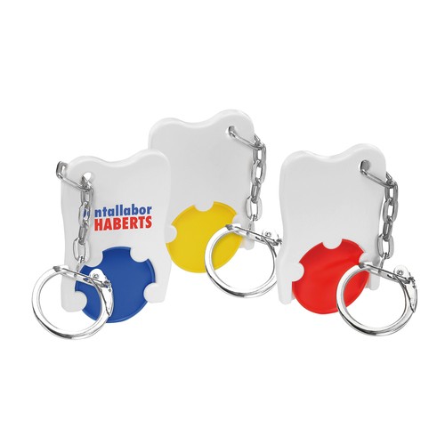 Porte-clés jeton1€ "dent" personnalisé