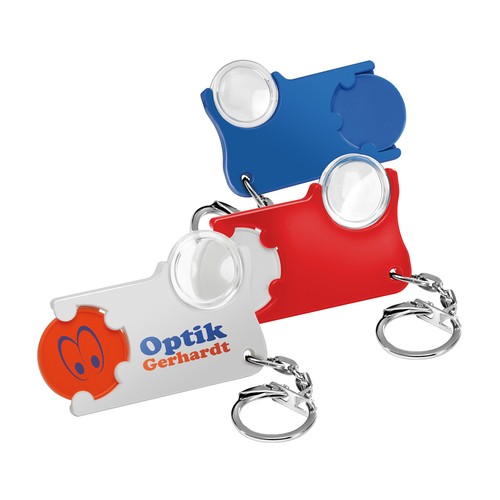 Porte-clés jeton1€ avec loupe personnalisé
