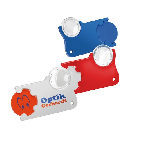 Porte-clés jeton1€ personnalisé avec loupe