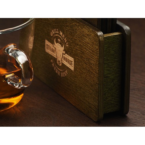 Wooden box with 4 coasters Wooden box with 4 coasters
