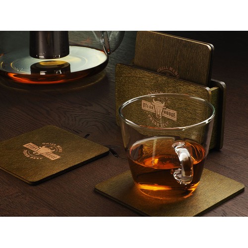 Wooden box with 4 coasters Wooden box with 4 coasters