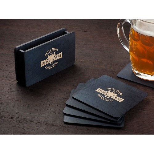 Wooden box with 4 coasters Wooden box with 4 coasters