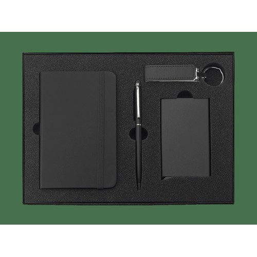Set composé d'un carnet, d'un stylo, d'un étui RFID et d'une clé USB