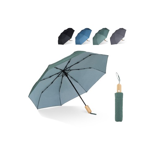 Parapluie pliable 21” en R-PET personnalisé. Ouverture automatique