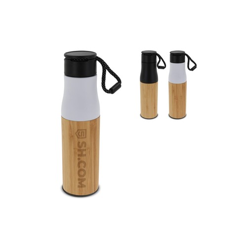 Bouteille isotherme avec dragonne et partie extérieur bambou personnalisé 500ml
