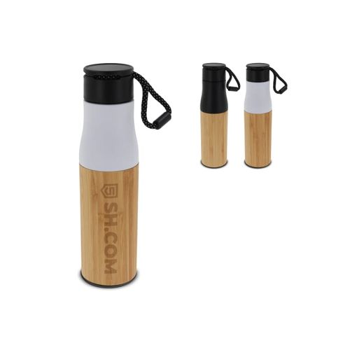 Bouteille isotherme avec dragonne et partie extérieur bambou 500ml - 1