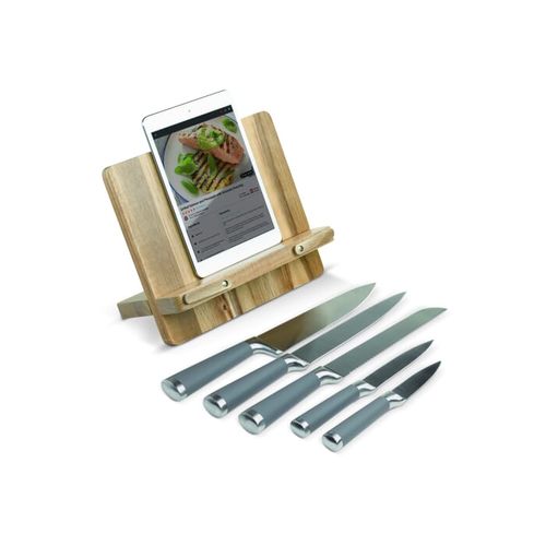 Support livre de cuisine avec 5 couteaux