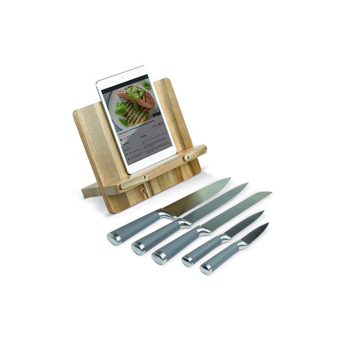 Support livre de cuisine personnalisé avec 5 couteaux