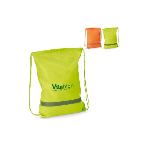 MOCHILA DE POLIESTER CON BANDA REFLECTANTE Y CORDONES AJUSTABLES