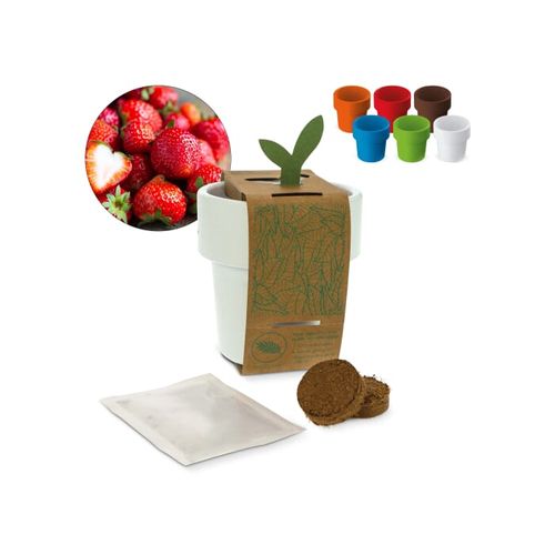 Tasse à café hot-but-cool avec graines de fraisiers