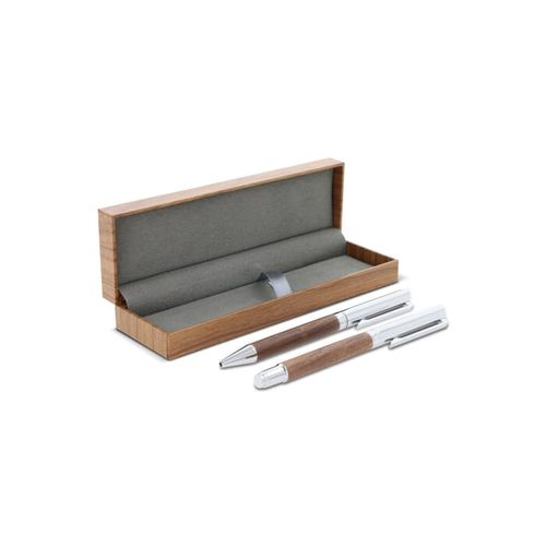 Ensemble stylo à bille et roller en métal bois de noyer dans une boîte cadeau - 4