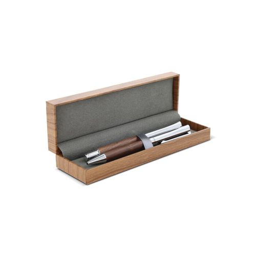 Ensemble stylo à bille et roller en métal bois de noyer dans une boîte cadeau - 2