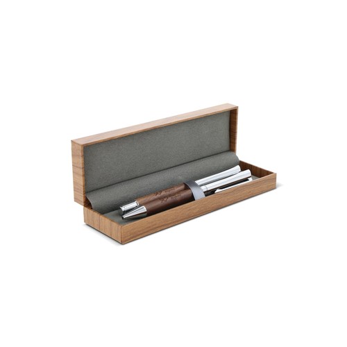 Ensemble stylo à bille et roller en métal bois de noyer personnalisé dans une boîte cadeau