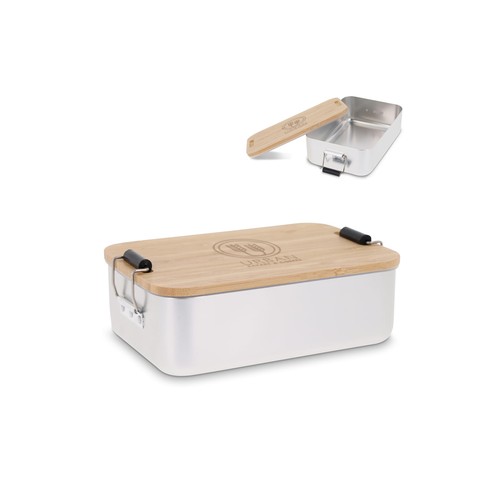 Boîte à lunch en aluminium personnalisée avec couvercle en bambou