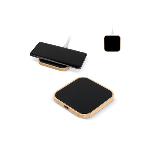Chargeur sans fil bambou et verre 10W personnalisé