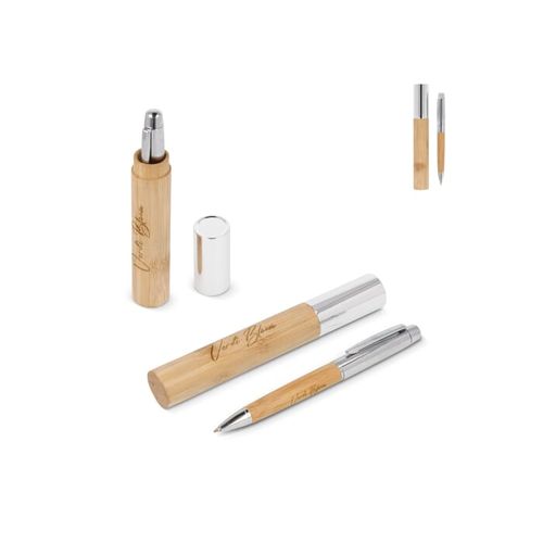 Stylo-bille en métal bambou dans un tube - 1
