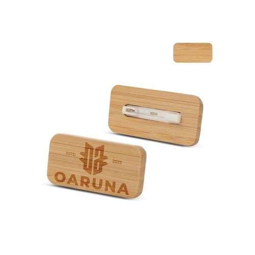 Badge nominatif en bambou avec épingle - 1