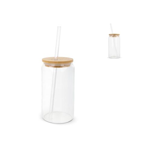 Verre avec couvercle en bambou et paille 450 ml
