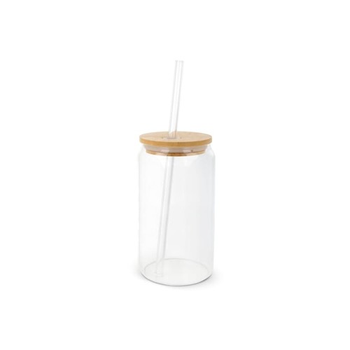 Verre avec couvercle en bambou et paille 450 ml - 2