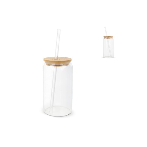 Verre avec couvercle en bambou et paille 450 ml personnalisé