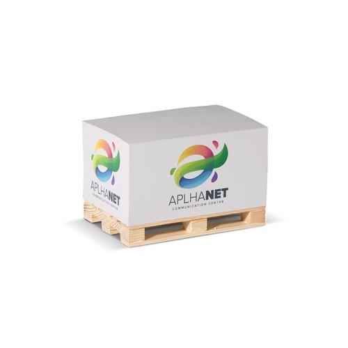 Bloc rectangulaire 12x8x6cm FSC personnalisé sur palette en bois