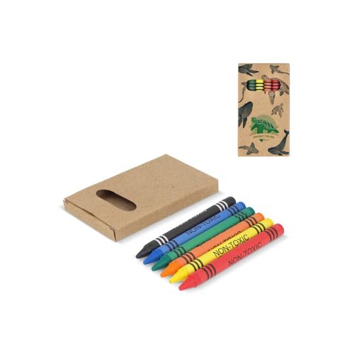 6 crayons de couleur dans une boîte de bricolage