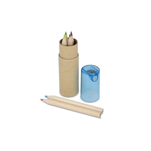 Crayons de couleur dans un tube en carton avec couvercle taille-crayon