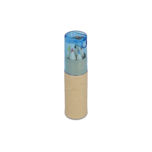 Crayons de couleur dans un tube en carton avec couvercle taille-crayon