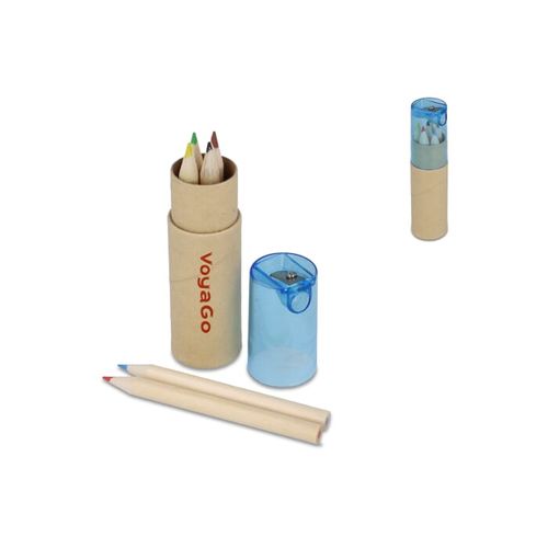 Crayons de couleur dans un tube en carton avec couvercle taille-crayon