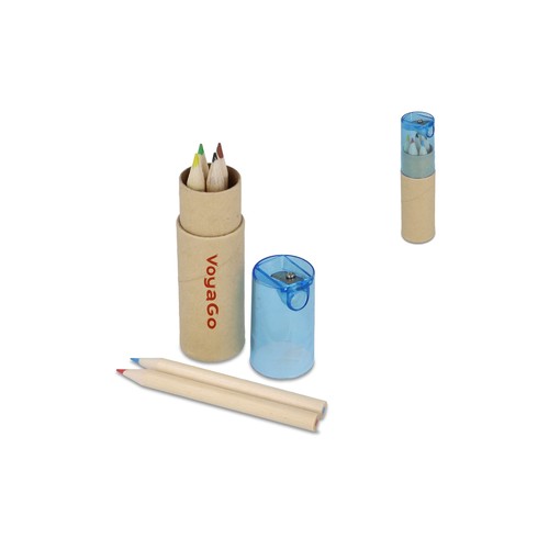 Crayons de couleur dans un tube en carton avec couvercle taille-crayon personnalisé