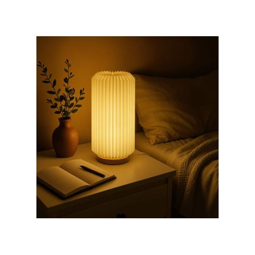 Lampe LED en papier pliable Coollux Aurora Tall sur base en bois, 32cm - 7
