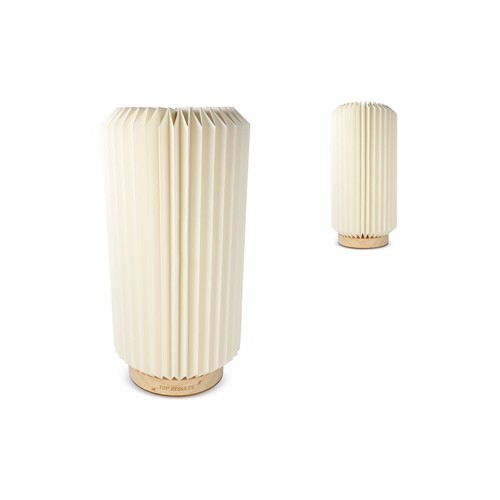 Lampe LED en papier pliable Coollux Aurora Tall sur base en bois, 32cm - Personnalisée
