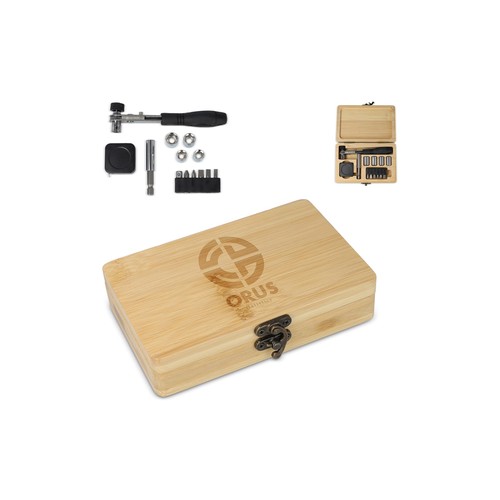 Set d'outils de 13 pièces personnalisé dans une boîte en bambou FSC